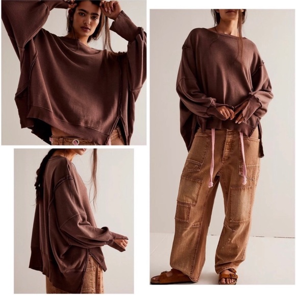 Free People We The Free Camden Sweatshirt in Chocolate Love Size Large NWT - Picture 5 of 11